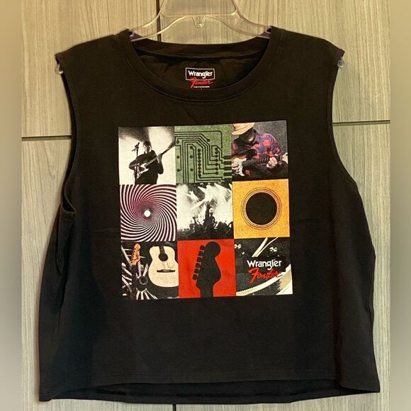 Wrangler Tops - WRANGLER X FENDER ALBUM COVER GRAPHIC CROPPED TANK TOP NWT Size Large